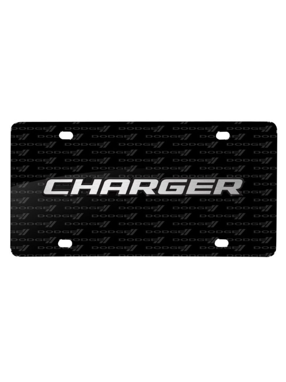 Dodge Charger 3D Logo on Logo Pattern Black Aluminum License Plate